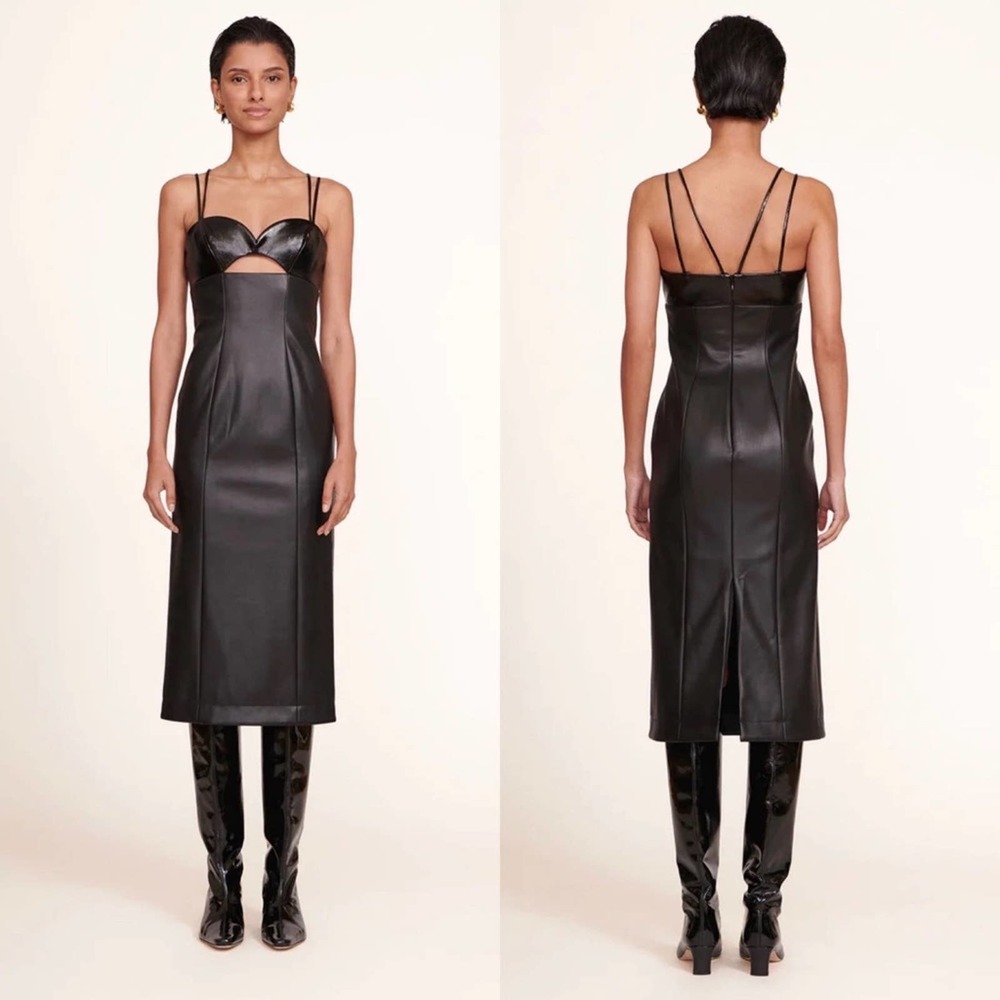 NWOT Staud Black Vegan Leather Sketching Dress Size 6